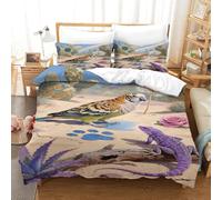 Fantastique désert Ensemble De Literie 3D Imprimé Microfibre Parrot lézard Housse De Couette avec Fermeture Éclair Taie d'oreiller Décoration Chambre King(220x240cm)