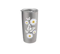 Fantastique Elégant Papillons Blancs Marguerites Formes Noires Mania Gobelet isotherme en acier inoxydable double paroi
