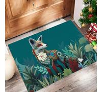 Fantastique Et Mystère Paillasson D'Entrée Discret Absorbant - - Antidérapant -Prairies Renard Tapis De Sol pour Entrée d'animaux Domestiques Cuisine Salle De Bain - Turquoise