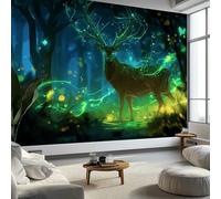 Fantastique Forêt Magique Cerfs D'Ombre Lumière Papier Peint Vert Photo Peintures Murales, Salon Tv Canapé Thème Hôtel De Luxe Couloir Fond Mur Peinture Décor À La Maison 200 x 140 cm
