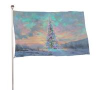 Fantastique grand sapin de Noël avec lumières multicolores drapeau de jardin 9,1 x 1,5 m bannière décoration pour cour, porche, pelouse, ferme