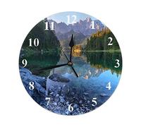 Fantastique horloge du coucher du soleil sur le lac de montagne Eibsee horloge murale silencieuse sans tic-tac 10 pouces à piles horloges murales rondes décoration d'intérieur pour salon cuisine chamb