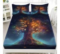 Fantastique Magie Arbre de Vie Parure de Lit 1 Personnes, Drap Housse en Microfibre Bleu Housse de Matelas 30cm Épais Protection de Matelas - Antidérapant Anti Rides 3 Pièces 80x160 cm