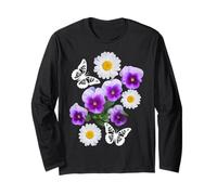 Fantastique Papillons Blancs Marguerites Pensées Noir Formes Mania Manche Longue