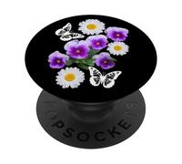 Fantastique Papillons Blancs Marguerites Pensées Noir Formes Mania PopSockets PopGrip Adhésif