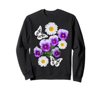 Fantastique Papillons Blancs Marguerites Pensées Noir Formes Mania Sweatshirt