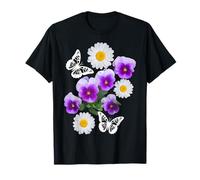 Fantastique Papillons Blancs Marguerites Pensées Noir Formes Mania T-Shirt