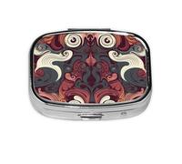 Fantastique pilulier carré à 2 compartiments en métal avec imprimé tourbillon - Petit pilulier de voyage portable pour poche et sac à main - Mini pilulier pour contenir des vitamines quotidiennes