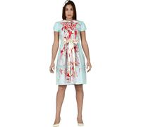 Fantastique Robe d'Halloween Fantôme Bleu Délicat avec des touches de sang Pour les nuits d'horreur Costume de Soirée Horreur Perruque Figure d'horreur, Taille : 38 - 40 (M) Couleur : Bleu