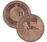 Fantastique"rond" de cuivre pur (Ø: 39mm) d'une once (28-29 grammes), commémorant le 50e anniversaire de la mission Apollo XI (premier homme à atteindre la lune)
