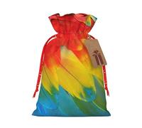 Fantastique sac cadeau avec cordon de serrage imprimé plumes de perroquet pour fête de mariage, anniversaire, sac cadeau unique, sac en toile réutilisable, 1 pièce petit