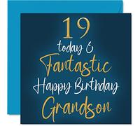 Fantastiques cartes d'anniversaire 19 ans pour petit-fils - 19 aujourd'hui et fantastique - Carte d'anniversaire pour petit-fils de la part des grands-parents, cadeaux d'anniversaire pour petit-fils,