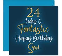 Fantastiques cartes d'anniversaire 24 ans pour fils - 24 aujourd'hui et fantastique - Carte d'anniversaire pour fils de la part de maman ou papa, cadeaux d'anniversaire pour fils, 145 mm x 145 mm,