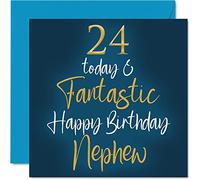 Fantastiques cartes d'anniversaire 24 ans pour neveu - 24 aujourd'hui et fantastique - Carte d'anniversaire pour neveu de la part d'une tante et d'un oncle, cadeau d'anniversaire pour neveu 145 mm x