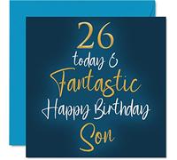 Fantastiques cartes d'anniversaire 26 ans pour fils - 26 aujourd'hui et fantastique - Carte d'anniversaire pour fils de la part de maman ou papa, cadeaux d'anniversaire pour fils, 145 mm x 145 mm,