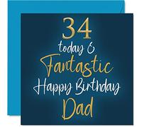 Fantastiques cartes d'anniversaire 34 ans pour papa - 34 Today & Fantastic - Carte d'anniversaire pour papa la part son fils et sa fille cadeaux d'anniversaire pour père cartes vœux d'anniversaire