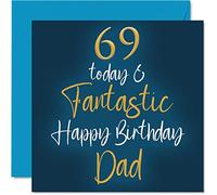 Fantastiques cartes d'anniversaire de 69e anniversaire pour papa - 69 aujourd'hui et fantastique - Carte d'anniversaire pour papa de la part de son fils, fille, cadeau d'anniversaire de 145 mm x 145