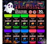Fantastory Peinture phosphorescente d'Halloween - 10 x 30 ml - Lueur fluo imperméable - Couleur sombre - Pour pierres, toiles, adultes, masques, kit de peinture acrylique (série fluorescente)