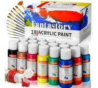 Fantastory Set de peinture acrylique 18×60 ml,12 pinceaux,peinture acrylique imperméable,non décolorante,non toxique,céramique,maquettes;convient aux débutants,étudiants en art,artistes amateurs