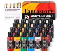 Fantastory Set de peinture acrylique 24×60 ml,12 pinceaux;excellente couvrance,haute résistance à la lumière,peinture acrylique imperméable;pour toile,maquettes;artistes[Série professionnelle]
