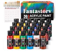 Fantastory Set de peintures acryliques avec 36x60ml et 12 pinceaux, peintures résistantes à l'eau, non décolorantes et non toxiques, adaptées pour la toile, le bois, la céramique