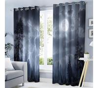 Fantasy 3D Rideaux Opaques Microfibre - Orages Forestiers Occultants à Isolation Thermique pour Salon Chambre - Gris Foncé Décoration Intérieure avec Œillets - L110×H215cm (2 Panneaux)