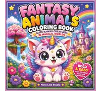 Fantasy Animals Coloring Book: Cute Kawaii Creatures In Magical Worlds, Bold & Easy Cozy Coloring Book For Relaxation