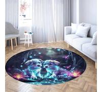 Fantasy Animals Puppy Tapis Ronds Magique Neon Chien Design Accent Cercle Lavable À Pou Grand Tapis pour Chambre Chambre Chambre 160cm