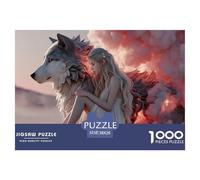 Fantasy Art Girl with Wolf 1000 Pcs Carton Extra-épais Coffret De Puzzles Giant Wolf and Girl Stimulant Et Éducatif Défi Unique Puzzles pour Adultes Et Enfants 38x26cm/1000pcs