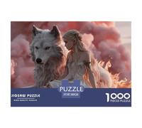 Fantasy Art Girl with Wolf 1000 Pièces Carton Premium Lot de Puzzles Giant Wolf and Girl Stimulant Et Éducatif Jeu Familial Puzzles As Birthday Gifts 38x26cm/1000pcs