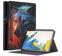 Fantasy Art Wolf Coque pour Samsung Galaxy Tab S8 Plus/Tab S7 FE 12,4" 2021 / Galaxy Tab S7 Plus 2020, plusieurs angles de vue avec porte-stylo S et mise en veille/réveil automatique
