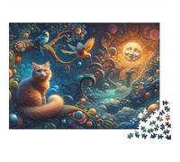 Fantasy Artwork with Cat and Birds Puzzle 1000 Pièces Cadeau Unique Jeu Éducatif Challenge Toy À De Qualité Supérieure Peinture Art pour Adultes Enfants 70x50cm/1000pcs
