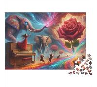 Fantasy Artwork with Elephants, Roses, and Music Puzzle 1000 Pièces Educa Jouet en Bois Cadeau Unique De l'art De La Décoration Jeu Éducatif Challenge Toy Adultes & Enfants des 14 Ans 52x38cm/1000pcs