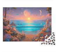 Fantasy Beach Sunset 100% Recycled Cardboard Sunset Ocean Coast 1000 Piece Jigsaw for Adults Unique Beautiful Decoration Puzzle 52x38cm/1000pcs