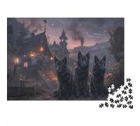 Fantasy Black Dogs Art Print Plaque en Métal Rustique 38x26cm/1000pcs pour L’Atelier, Adaptée À L’Atelier, Le Garage Et L’Espace Bricolage