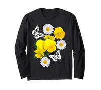 Fantasy Blanc Papillon Marguerites Jaunes Pensées Formes Mania Manche Longue