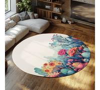 Fantasy Botanical Round Carpet Coloré Aquarelle Plante Floral Jardin Cercle Tapis Antidérapant Tapis Basse pour Chambre Chambre Pépinière 160cm