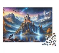 Fantasy Castle Landscape Colourful Mountain Castle Falls 1000 Pieces Jigsaws Adults The Impossible Challenge Home Activity 52x38cm/1000pcs