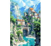 Fantasy Castle Mountain Art Print Digital Illustration Wall Art Papier Brillant 45x30cm Haute Résolution Style Contemporain Décoration Murale Intérieur