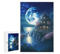 Fantasy Castle Night Scene Puzzle-Image en Bois, 1000 PCS - Activité De Fête du Nouvel an - À Assembler, Encadrer Et Exposer