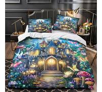 Fantasy Castle Parure de Lit Microfibre Résistante 3D Imprimée 3 Pièces Éclair Super Douce Magic Fairy Tale Ensemble De Literie Super Douce Entretien Facile for couple amoureux Super king（260x220cm）
