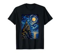 Fantasy Castle Under Moon Van Gogh Starry Night Inspiré Art T-Shirt
