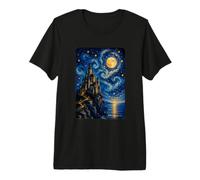 Fantasy Castle Under Moon Van Gogh Starry Night Inspiré Art T-Shirt Haut de Gamme
