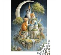 Fantasy Cat Castle 1000 Pieces for Adults & Kids Cats on Floating Castle Educational Games Home Decor Puzzle for Family 52x38cm 1000pcs