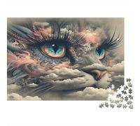 Fantasy Cat Eyes 1000 Piece Jigsaw Puzzle: Cloud Face with Blue Eyes for Adults Teens Educational Game Decompression 38x26cm/1000pcs
