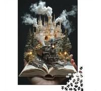 Fantasy Château Train Puzzle 1000 Pièces Adultes intéressant Puzzles 1000 Pièces Durable Jeux De Puzzle Cadeau 38x26cm/1000pcs