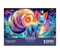 Fantasy de Renard coloré 1000 Pièces Puzzle 3D - Carton Recyclé Vue enchantée Mythical Fox & Puzzle Unique - Cadeau Saint-Valentin 52x38cm/1000pcs