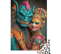 Fantasy Dragon Couple Jigsaw Puzzle for Adults Gothic Winged Woman Fun Present & Activity for Home Wall Decor 52x38cm 1000pcs