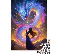 Fantasy Dragon Encounter Challenging Adult Jigsaws Galaxy Phoenix Woman Art Educational Games Suitable for Decompression & Wall Decor 52x38cm 1000pcs