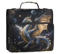 Fantasy Dragon Night Sky Art Classeur à 3 anneaux Fermeture éclair avec bandoulière Étanche Portfolio Portable Convient pour l'école intermédiaire